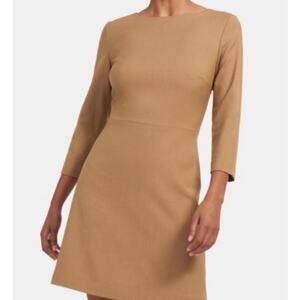 Theory Kamillina NZ Urban Flannel Sheath Dress Camel Brown 3/4 Sleeve Size 8